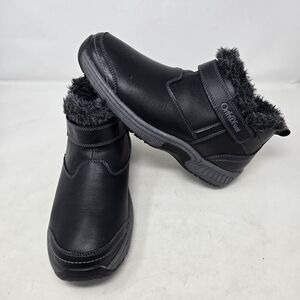 OrthoFeet Women’s Leather Ankle Boots Black Faux Fur  Size 10.5 Extra Wide